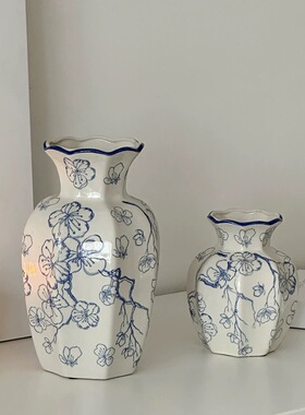中古青花瓷复古陶瓷花瓶插花摆件高级感小众家居装饰花瓶陶瓷花器