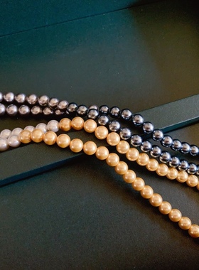 天然海水抛光珍珠渐变大地色多用戴毛衣链长项链大溪地澳白金珠灰