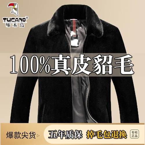 啄木鸟海宁冬季水貂绒皮草貂皮貂绒大衣男皮毛一体外套真皮皮衣 - 图1