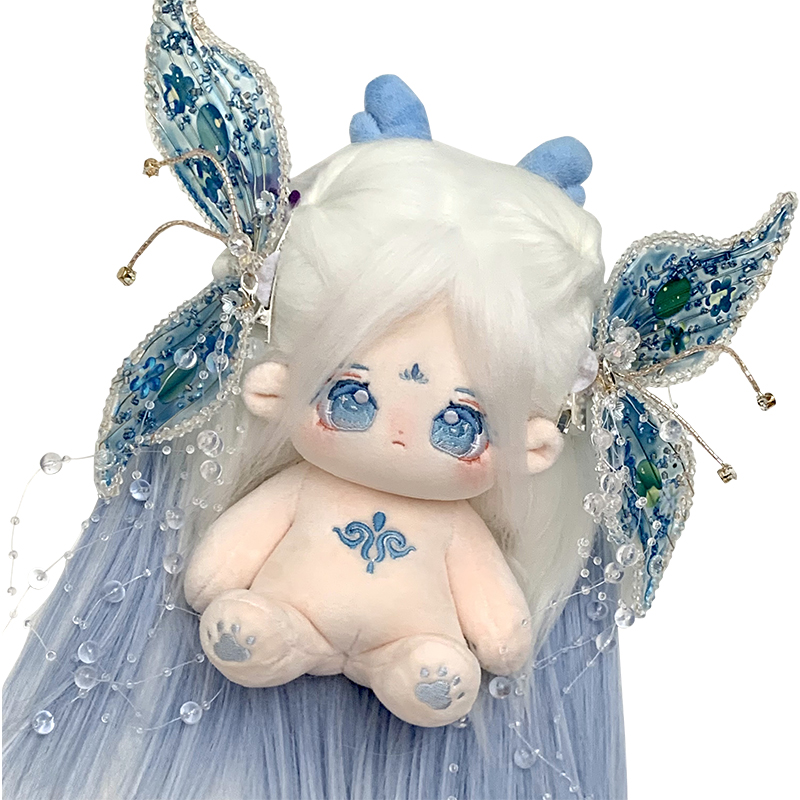 泠珑棉花娃娃女正版20cm毛绒公仔女换装玩偶有骨长发裸娃生日礼物 - 图0