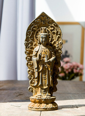 禅意西方三圣观音佛像家居玄关书房摆件树脂工艺品佛台佛龛手工