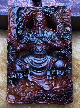 海南黄花梨挂件木质关羽吊坠武财神关二爷项链男士关公牌子钥匙链