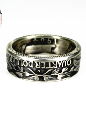 手工美国25美分银币戒指霸气情侣