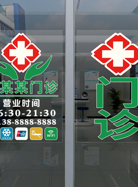 中西医门诊玻璃门贴纸药店广告宣