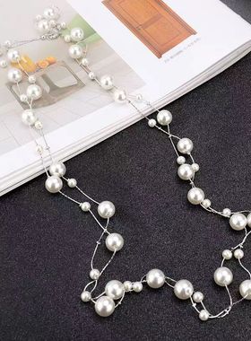 小香风珍珠项链女秋冬氛围感毛衣链小众设计配饰（170CM）NL012