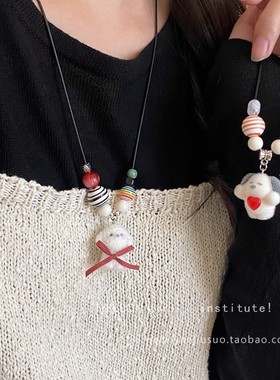 萌趣抽拉爱心毛绒小狗吊坠项链