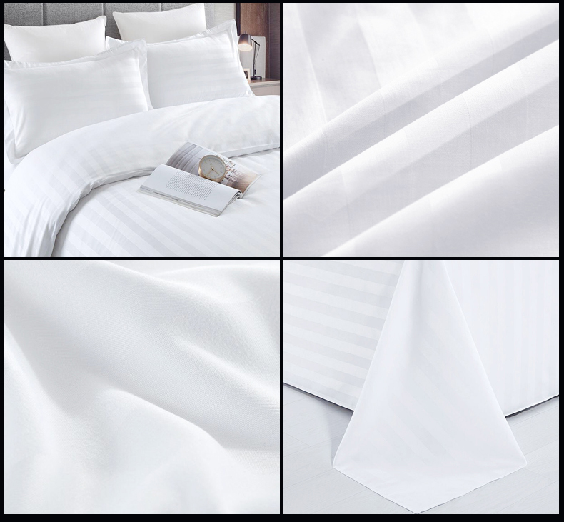 厂家清仓宾馆酒店白色被套单件民宿布草缎条纹白缎条纯色简约被罩-图1