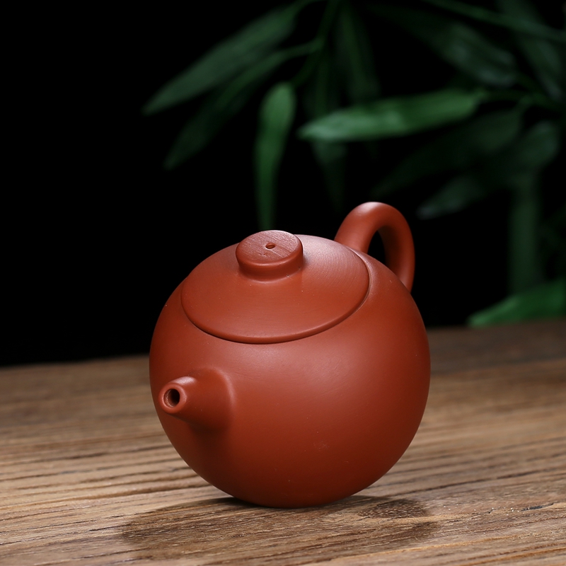 潮州朱泥壶 小容量半手工巨轮珠壶 功夫茶具小号泡茶壶可断水倒立 - 图0