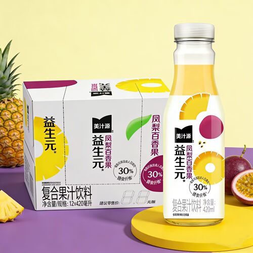 美汁源益生元凤梨百香果420ml*瓶装整箱维生素清橙柠柚 - 图1