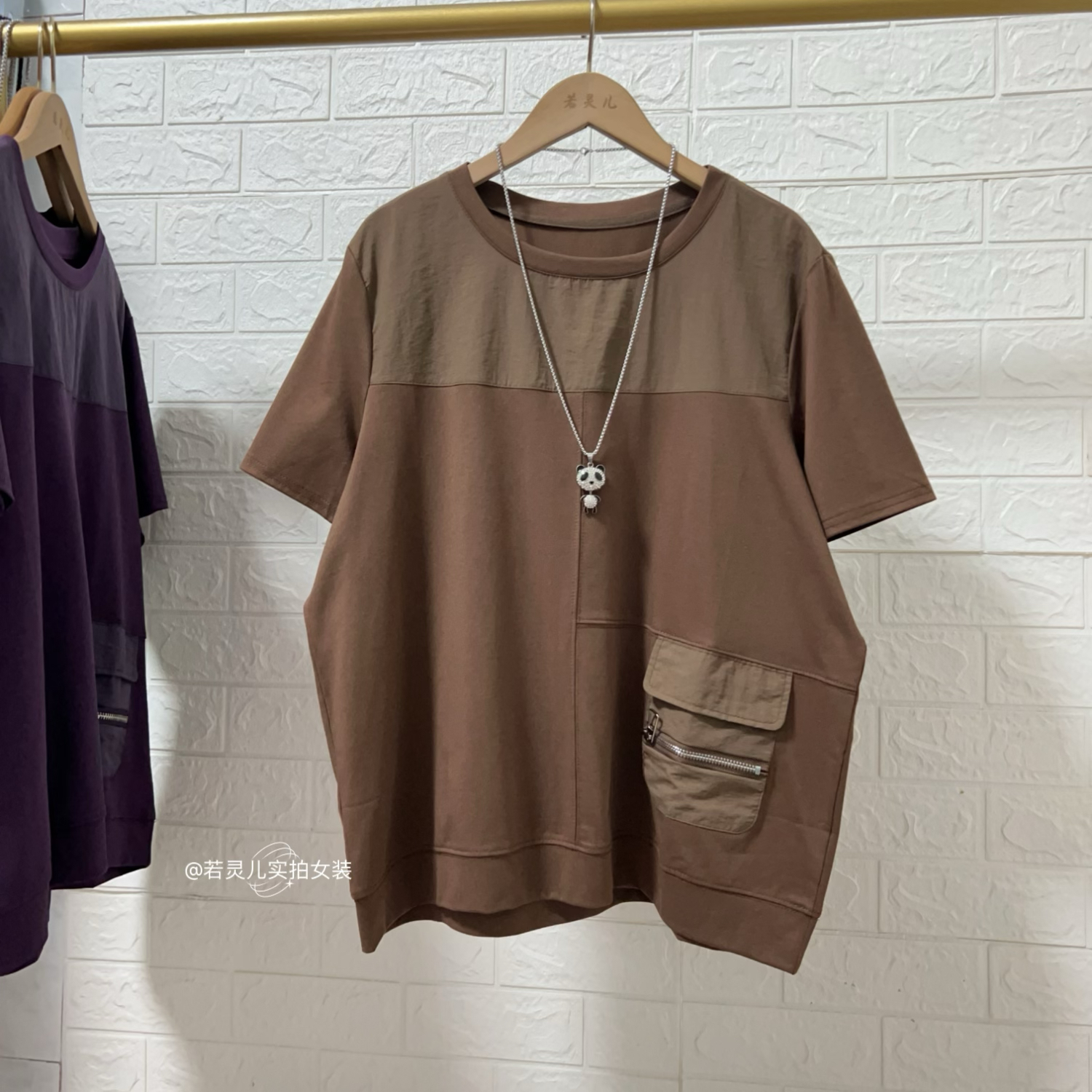 若灵儿夏季韩版宽松休闲遮肉显瘦简约百搭女装圆领短袖T恤上衣