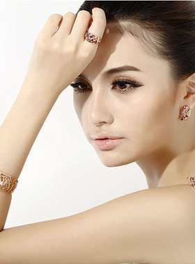 玫瑰金镂空七彩水晶民族风戒指