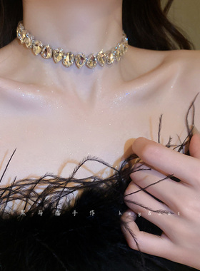 重工彩色镶钻欧美夸张大气锁骨链