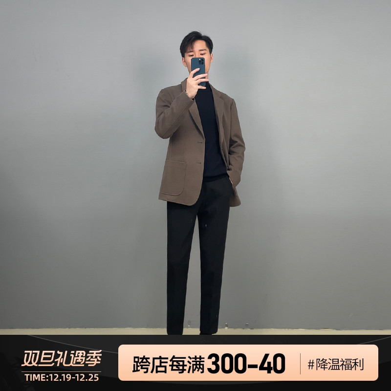 毛呢西装男2023秋冬新款轻熟风男装韩版商务休闲呢子小西服外套男