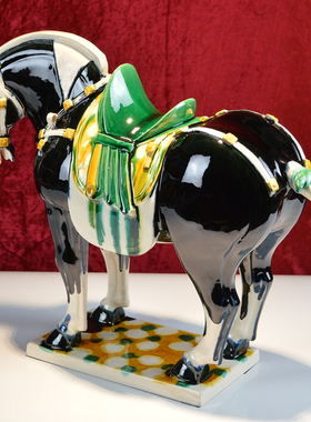 冯炎鲁老师作品唐三彩中国马摆件