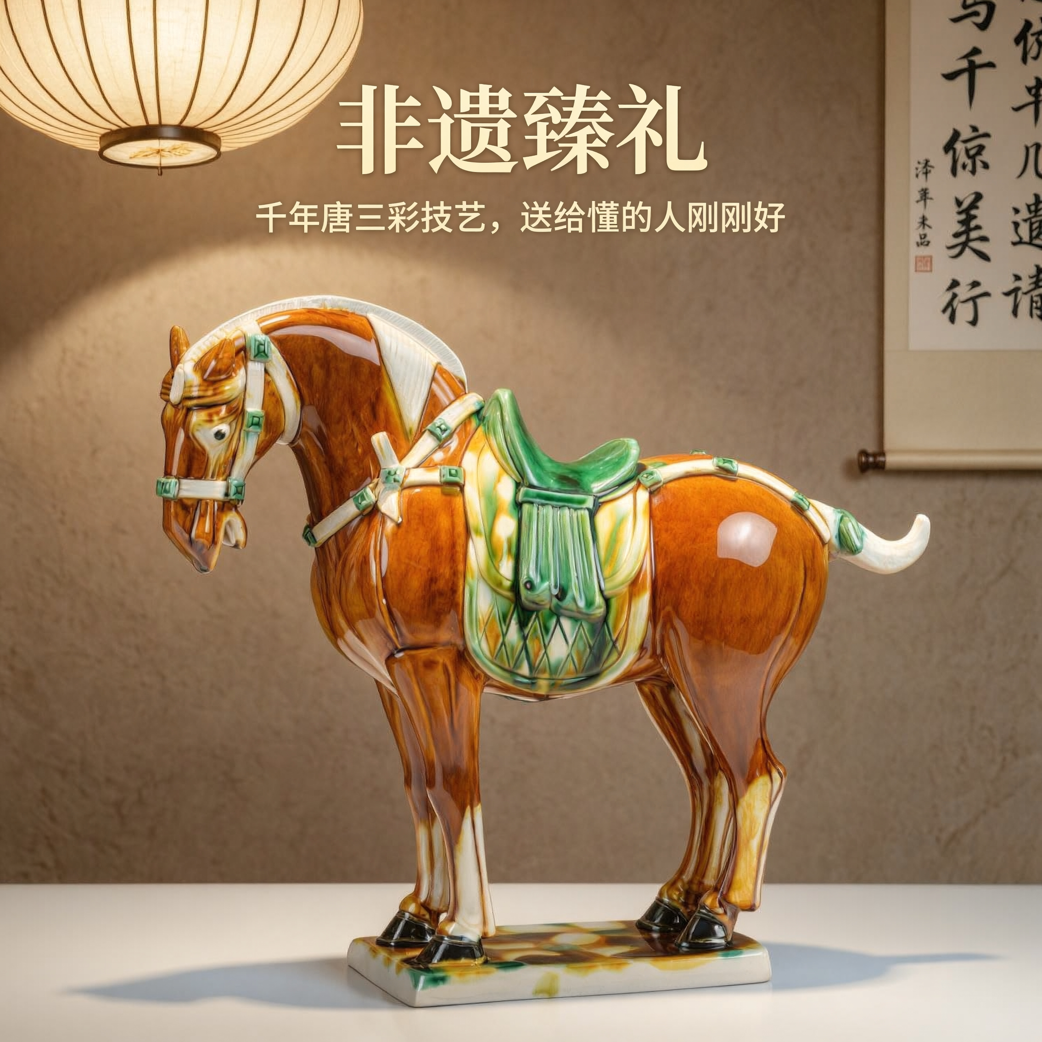 洛邑三彩中国马洛阳特产出国会议商务礼品博物馆文创唐陶瓷马摆件