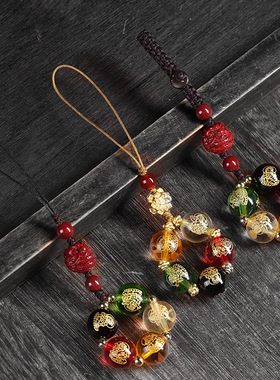 五路财神手机挂件包挂坠情侣款钥匙扣五色琉璃国风手机链