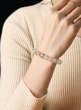 天然白幽灵水晶串珠手串自然通透单圈男女款手链实力商家饰品