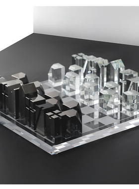 现代轻奢国际棋盘摆件家居装饰透明水晶工艺品设计师欧式软装摆设