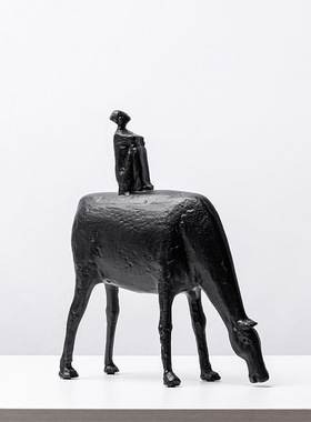 现代北欧树脂牧马人摆件软装样板间客厅茶几电视柜放牛小人装饰品