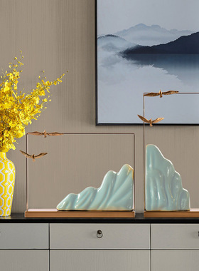 新中式时尚轻奢金属陶瓷山摆件样板房售楼处酒店会所软装家居饰品
