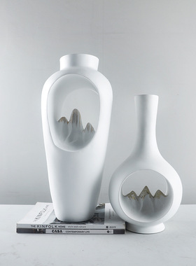山水花瓶中式客厅博古架酒柜玄关花器摆件样板房白色禅意软装饰品