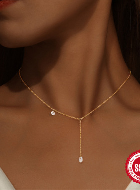 S925纯银水滴镶钻Y型锁骨项链