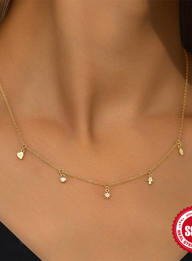 八角星锁骨项链镶钻日常搭配