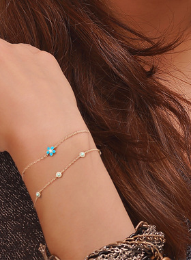 S925纯银个性创意花朵绿松石气质手链欧美跨境热销INS风穿搭手饰