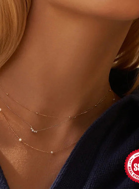 S925纯银珍珠叠戴气质锁骨项链日韩网红抖音热销轻奢高级穿搭项链