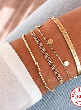 S925纯银扁蛇手链 亚马逊热销ins风时尚简约百搭创意款首饰女手链