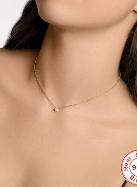 S925纯银经典百搭圆牌镶钻锁骨项链欧美热销时尚简约ins风锁骨链