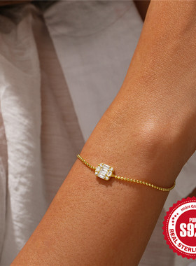 925纯银方形镶钻圆珠日常搭配女