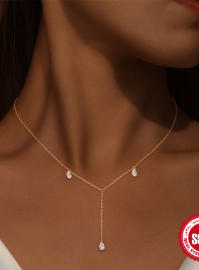 S925纯银水滴镶钻Y型锁骨项链