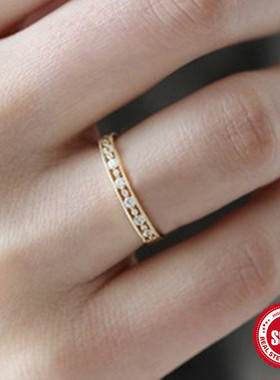 S925纯银环精致镂空复古镶钻高级感戒指网红抖音热销百搭秀气戒子