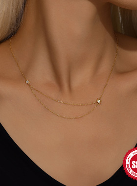 极简双层纯银八芒星四芒星锁骨链