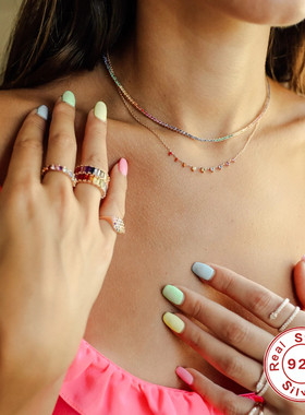 新款S925纯银超闪彩钻锁骨项链欧美热销夏季穿搭INS风锁骨链项饰