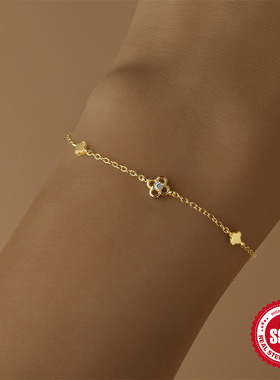 S925纯银镀金手链简约素光面