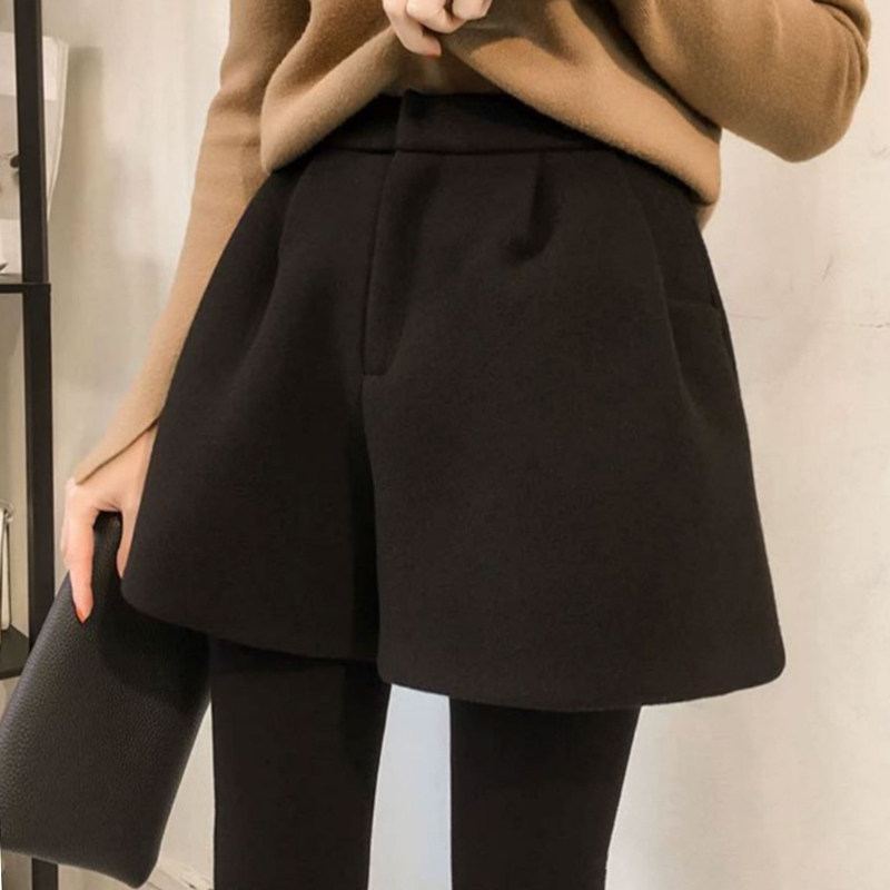 羊绒短裤女毛呢秋冬时尚高腰外穿打底裤a字阔腿宽松黑色大码靴裤,淘宝优惠券,粉丝福利购,淘宝优惠卷