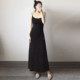 ສີດໍາ modal suspender dress ແບບວັນພັກຍາວ