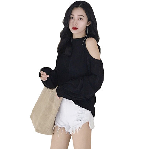 防晒罩衫别致长袖夏遮肉露肩设计感大码休闲上衣欧货宽松黑色罩衫 - 图3