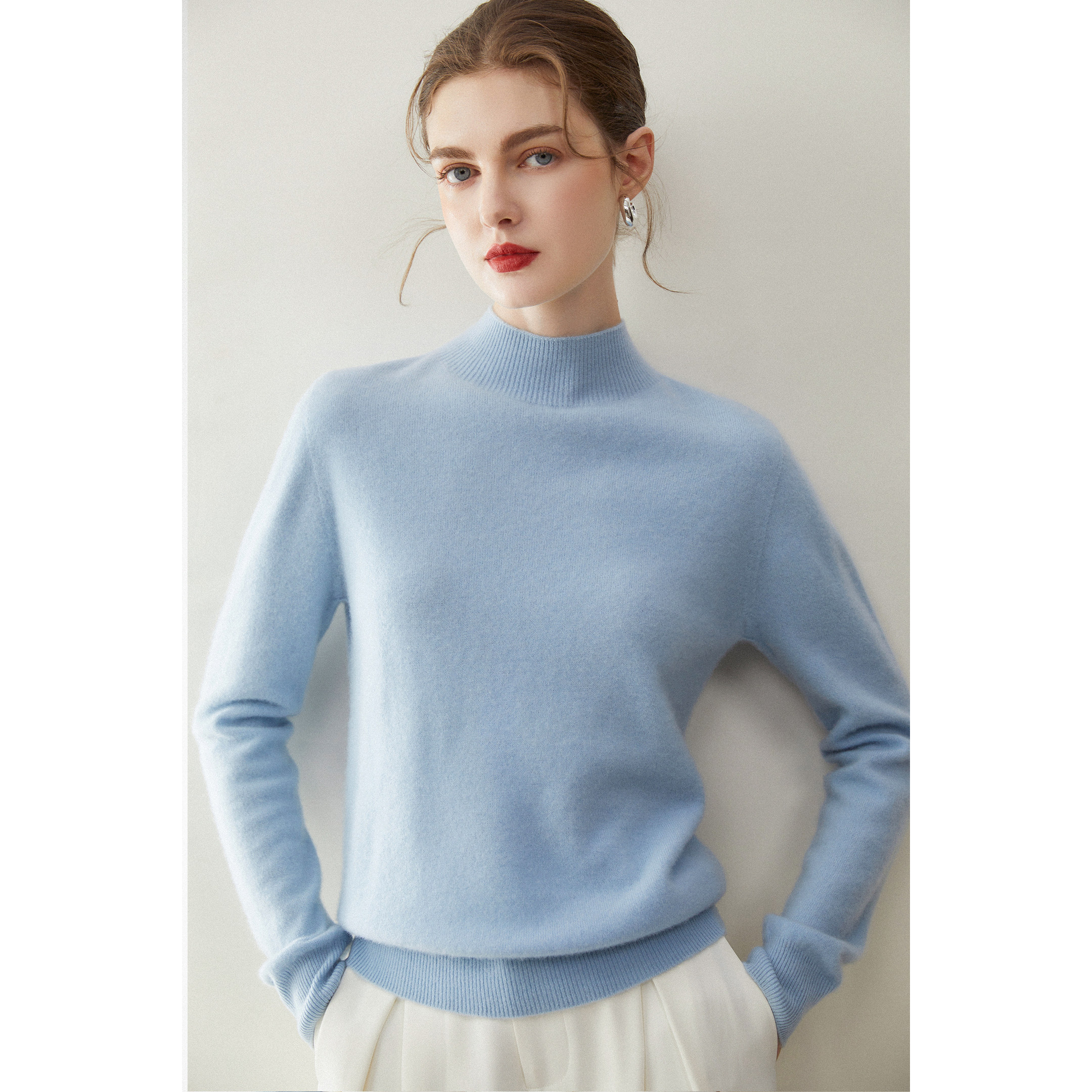 康赛妮~纯山羊绒衫女半高领宽松纯色百搭毛衣保暖针织内搭打底衫,淘宝优惠券,粉丝福利购,淘宝优惠卷