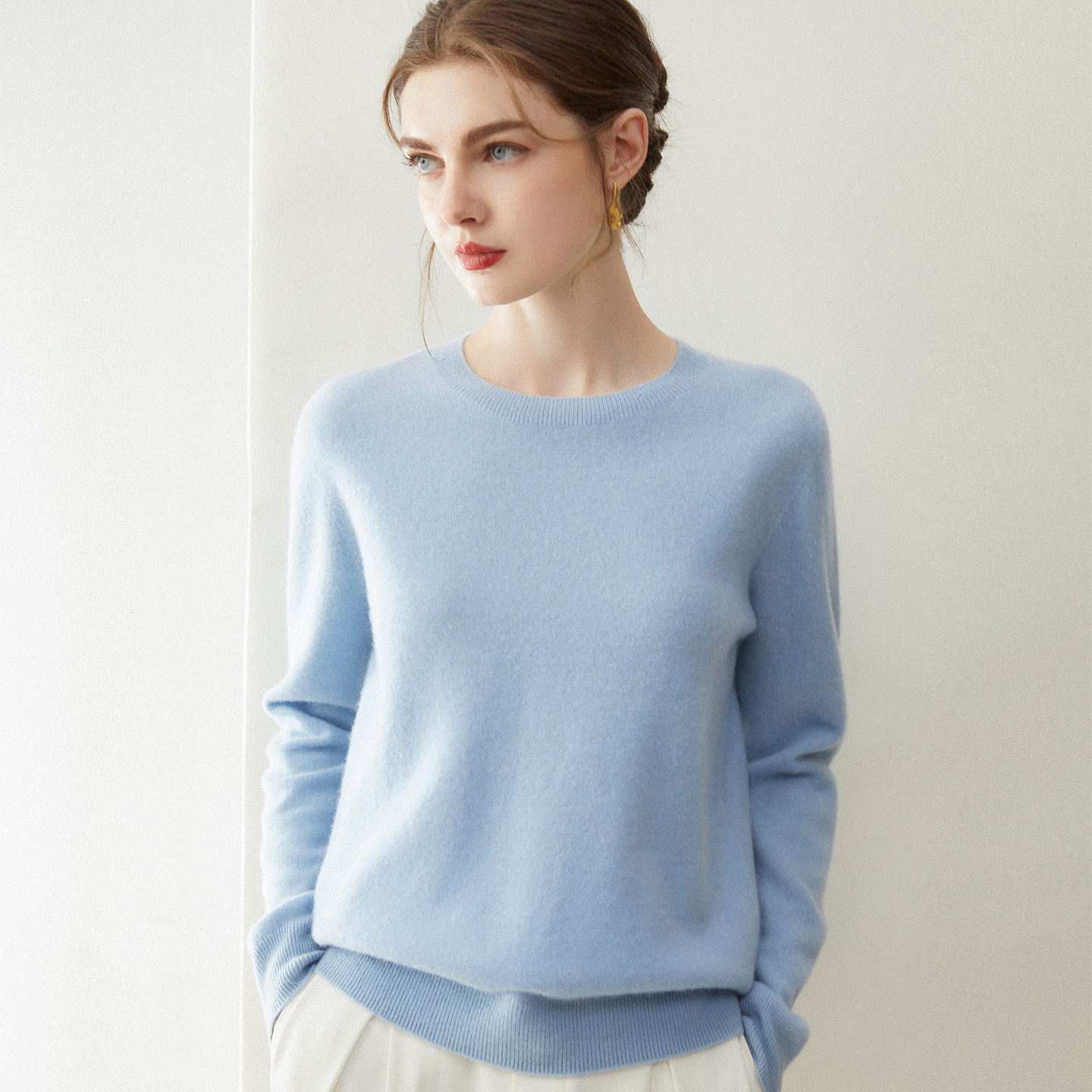 康赛妮~新款纯山羊绒衫女圆领2025秋冬纯色针织打底衫毛衣内搭,淘宝优惠券,粉丝福利购,淘宝优惠卷