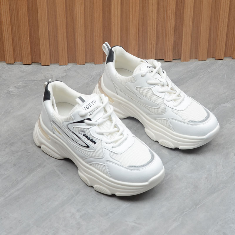 小赵家 厚底老爹鞋透气小白鞋百搭增高松糕底小个子休闲运动女鞋 - 图1