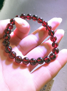 手串天然水晶通透酒红石榴石手链