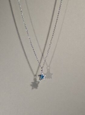 Vintage古着Sky Blue Diamond蓝色星星锆石项链小众ins甜美锁骨链