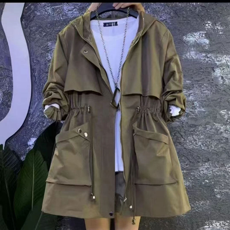 2025春季新款韩版收腰显瘦风衣遮肉连帽外套上衣大码女装胖MM宽松,淘宝优惠券,粉丝福利购,淘宝优惠卷