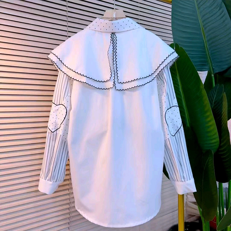 大码女装娃娃领波点衬衫胖mm显瘦减龄内搭2026春季新款条纹女人衫,淘宝优惠券,粉丝福利购,淘宝优惠卷