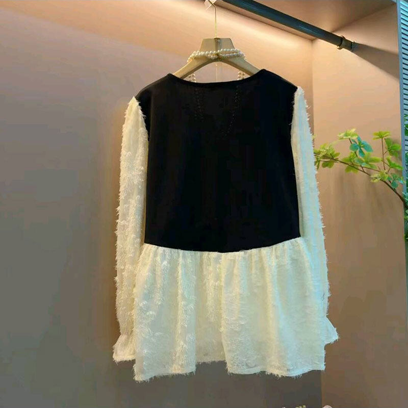 2026新款韩版撞色拼接精致重工钉珠洋气小衫大码女装胖mm遮肉上衣,淘宝优惠券,粉丝福利购,淘宝优惠卷