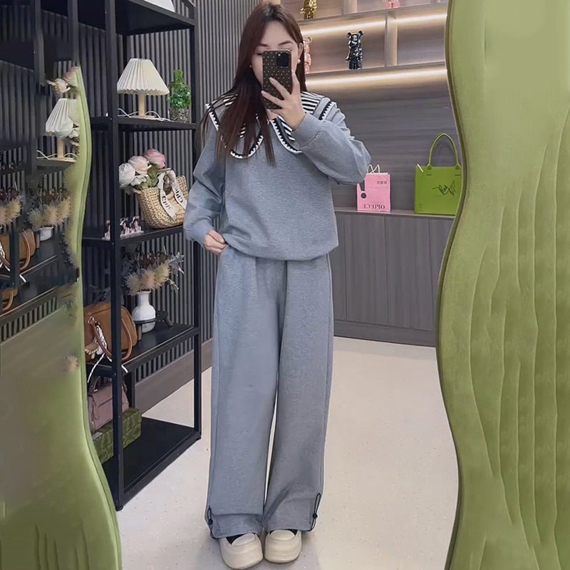 胖妹妹大码女装甜美娃娃领套头上衣裤子套装新款休闲显瘦两件套潮,淘宝优惠券,粉丝福利购,淘宝优惠卷