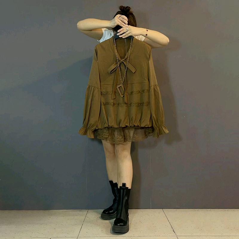 胖mm大码女装春季2026新款欧货V领系带时尚蕾丝拼接洋气百搭衬衫,淘宝优惠券,粉丝福利购,淘宝优惠卷